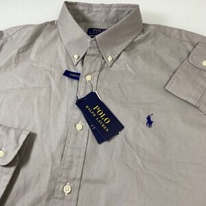 Polo Ralph Lauren Mens XL Custom Fit Stretch Oxford Shirt Gray Button Down NEW